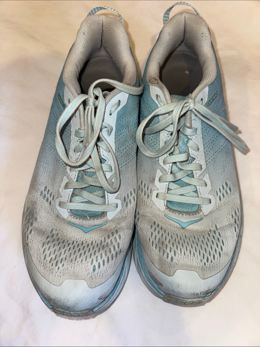 Hoka Women's Pale Blue/White Cushioned Running Sneakers - Picture 4 of 6